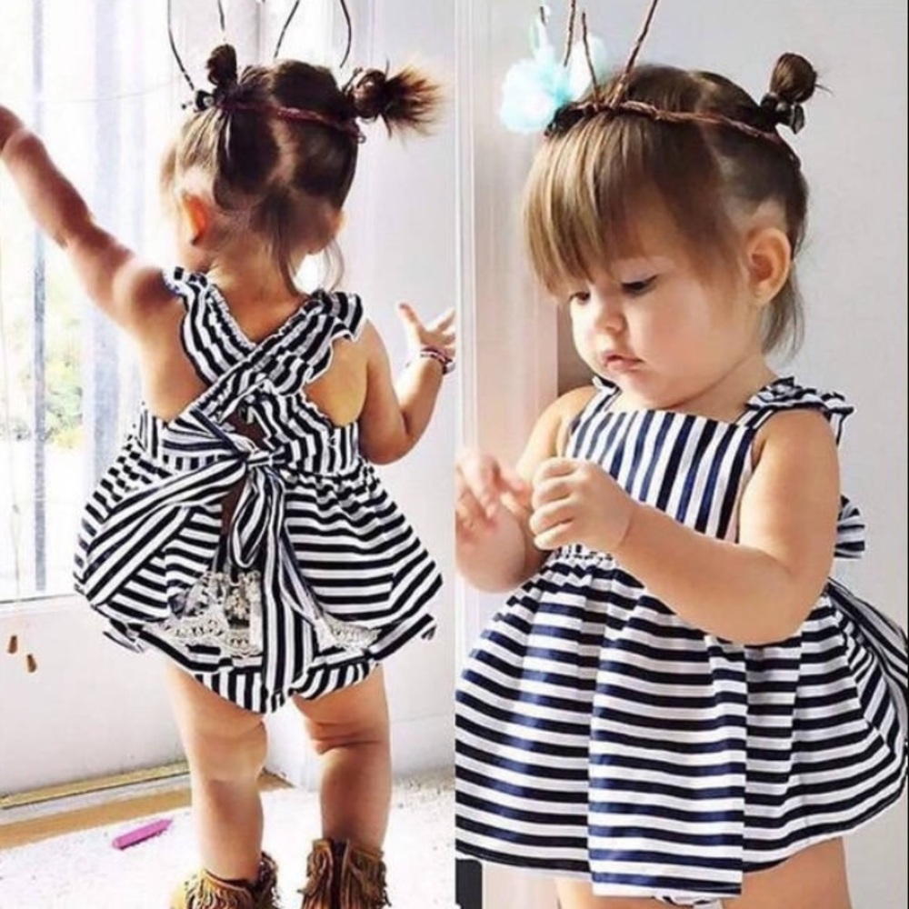 COMING SOON - striped baby girl tie back romper
